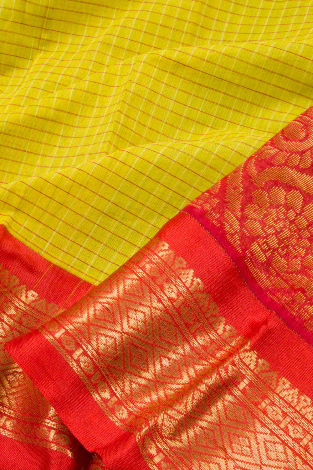 Lemon Yellow Handwoven Gadwal Kuttu Cotton Saree 10061433