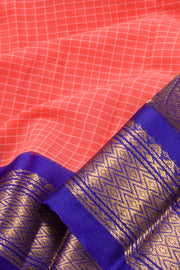 Coral Pink Handwoven Gadwal Kuttu Cotton Saree 10061441