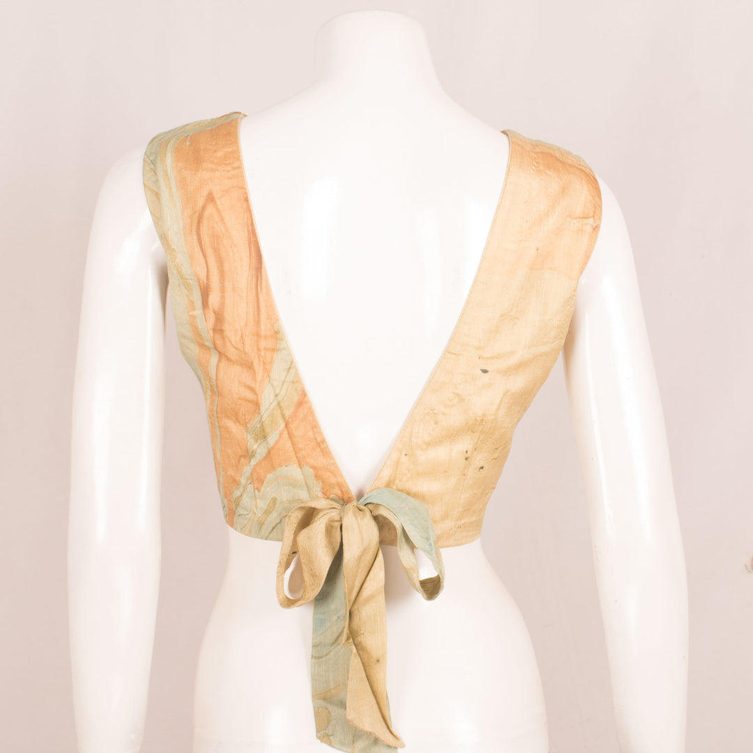 Marble Printed Sleeveless Banana Silk Blouse with Princess cut and V-Neck Back Tie-Up 
