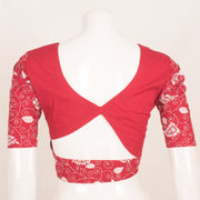 Red Kantha Embroidered Cotton Blouse 10059243