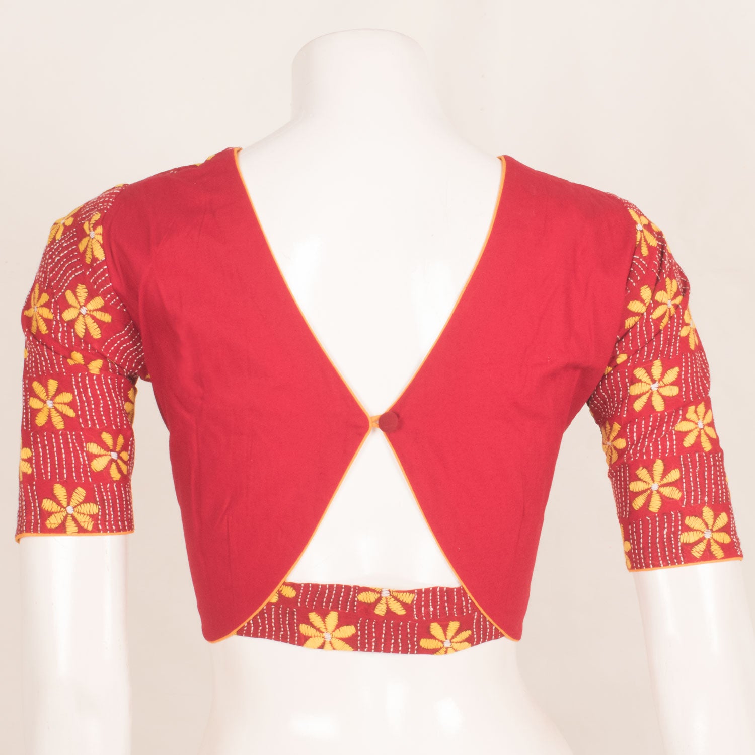 Yellow - Cotton Bengal Kantha Stitch Blouse Piece 47