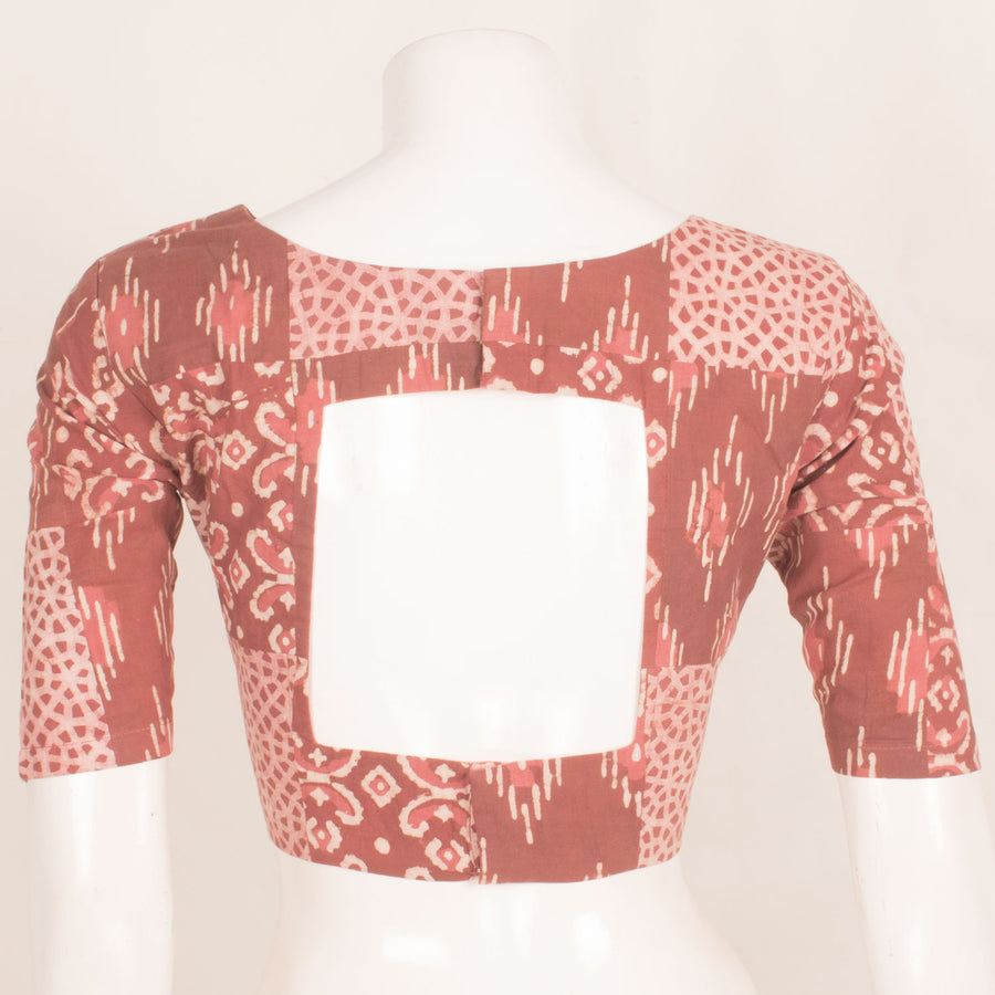 Dabu Printed Patch Work Cotton Blouse with Square cut-out Back