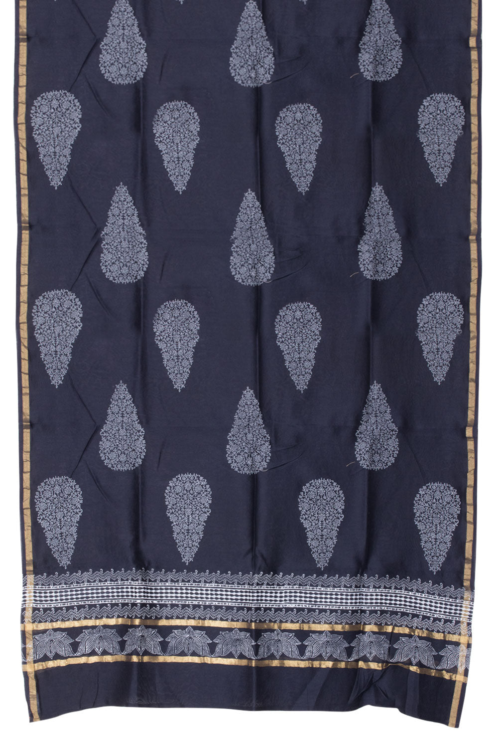 Navy Blue Handloom Chanderi Silk Cotton Dupatta 10061087