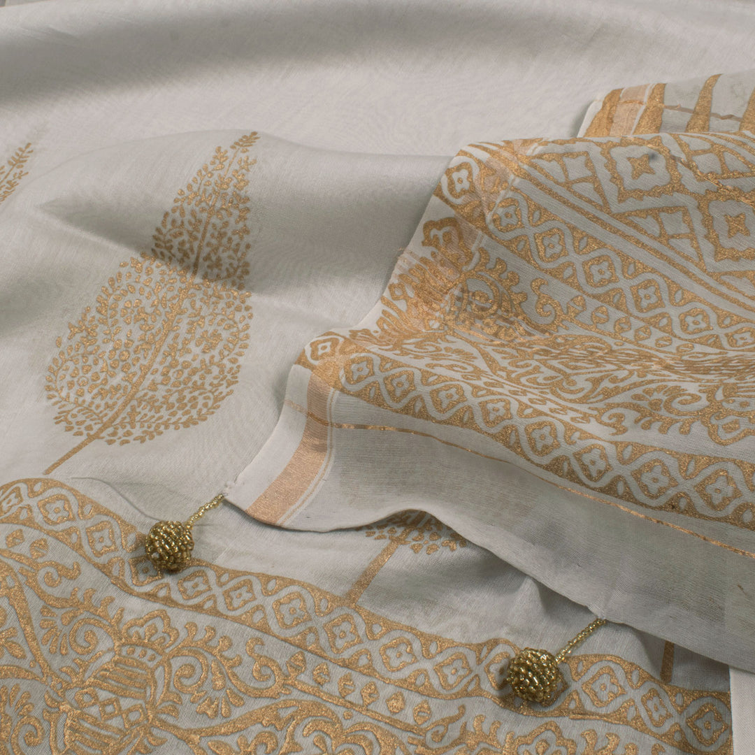 Hand Block Printed Chanderi Silk Cotton Saree 10056981