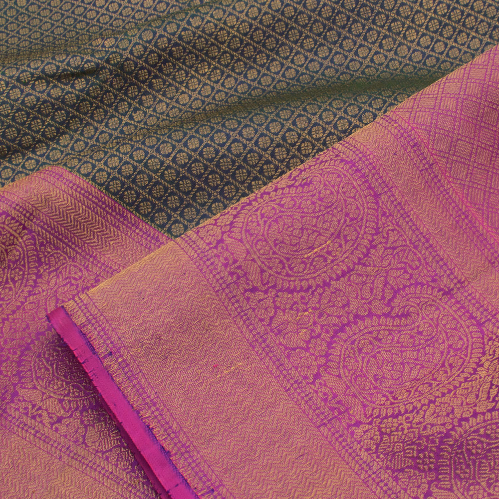 Handloom Pure Silk Jacquard Kanjivaram Saree with Checks Design Floral Motifs and Paisley Vanki Border