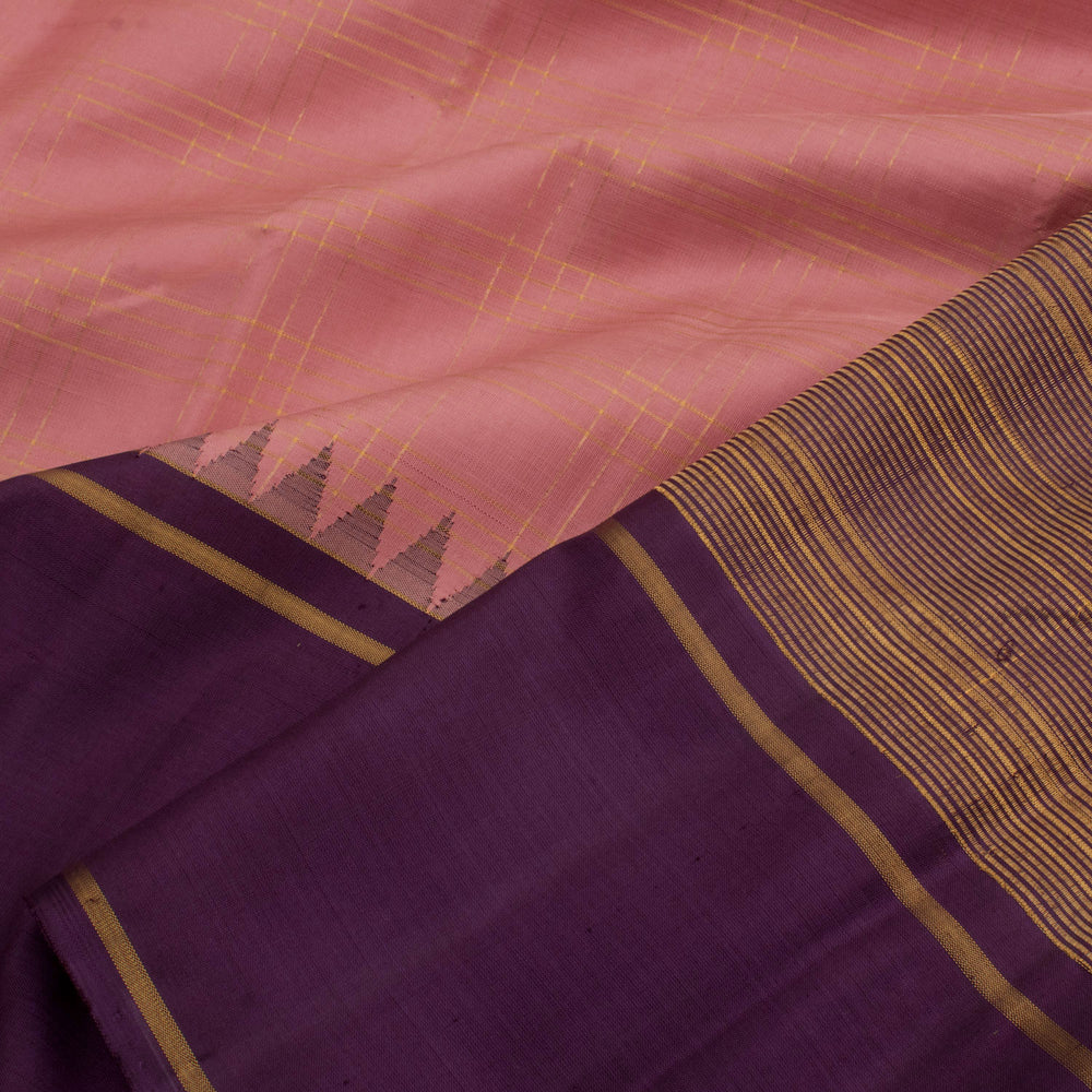 Handloom Pure Zari Korvai Kanjivaram Silk Saree with Zari Checks Design and Ganga Jamuna Temple Border 