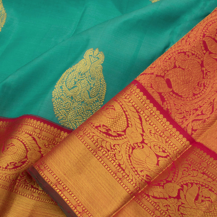 Handloom Pure Zari Korvai Kanjivaram Silk Saree with Peacock Motifs and Bavanji Salangai Border