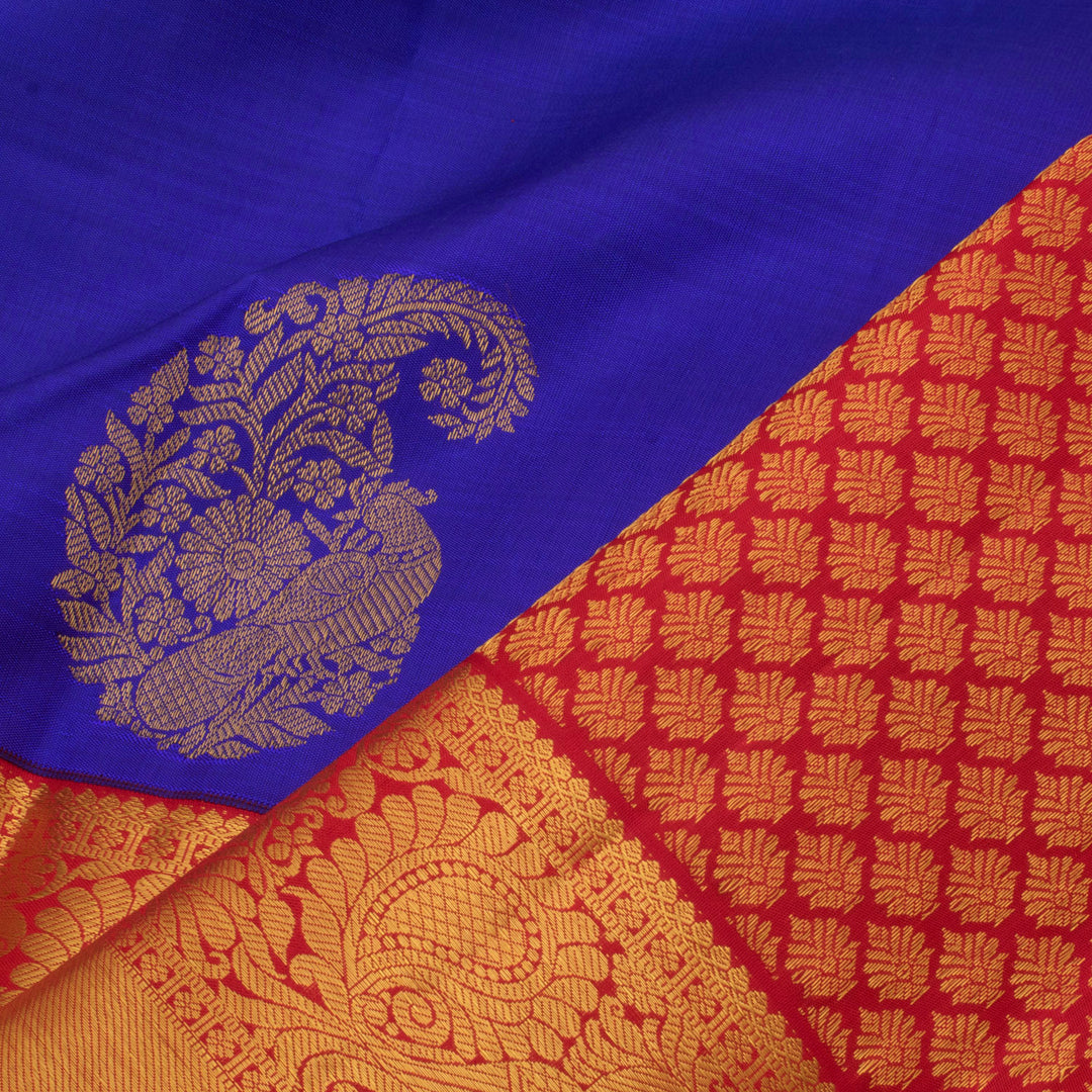 Handloom Pure Zari Korvai Kanjivaram Silk Saree with Paisley Peacock Motifs and Bavanji Annam Motifs Border