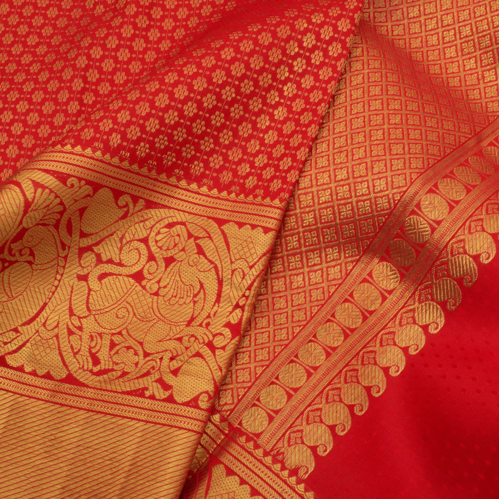 Handloom Pure Zari Bridal Jacquard Kanjivaram Silk Saree with Floral Design and Yazhi Annam Border