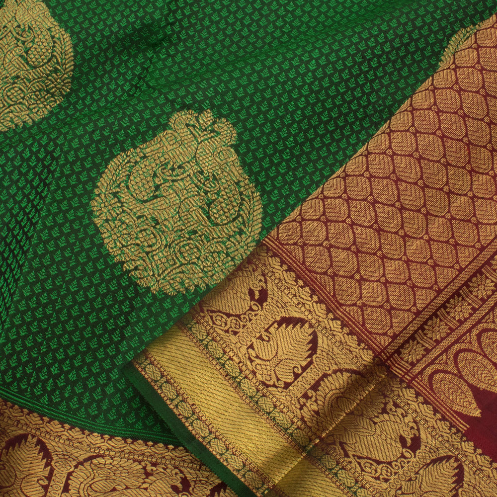 Handloom Pure Zari Jacquard Kanjivaram Silk Saree with Peacock Motifs and Paisley Border 