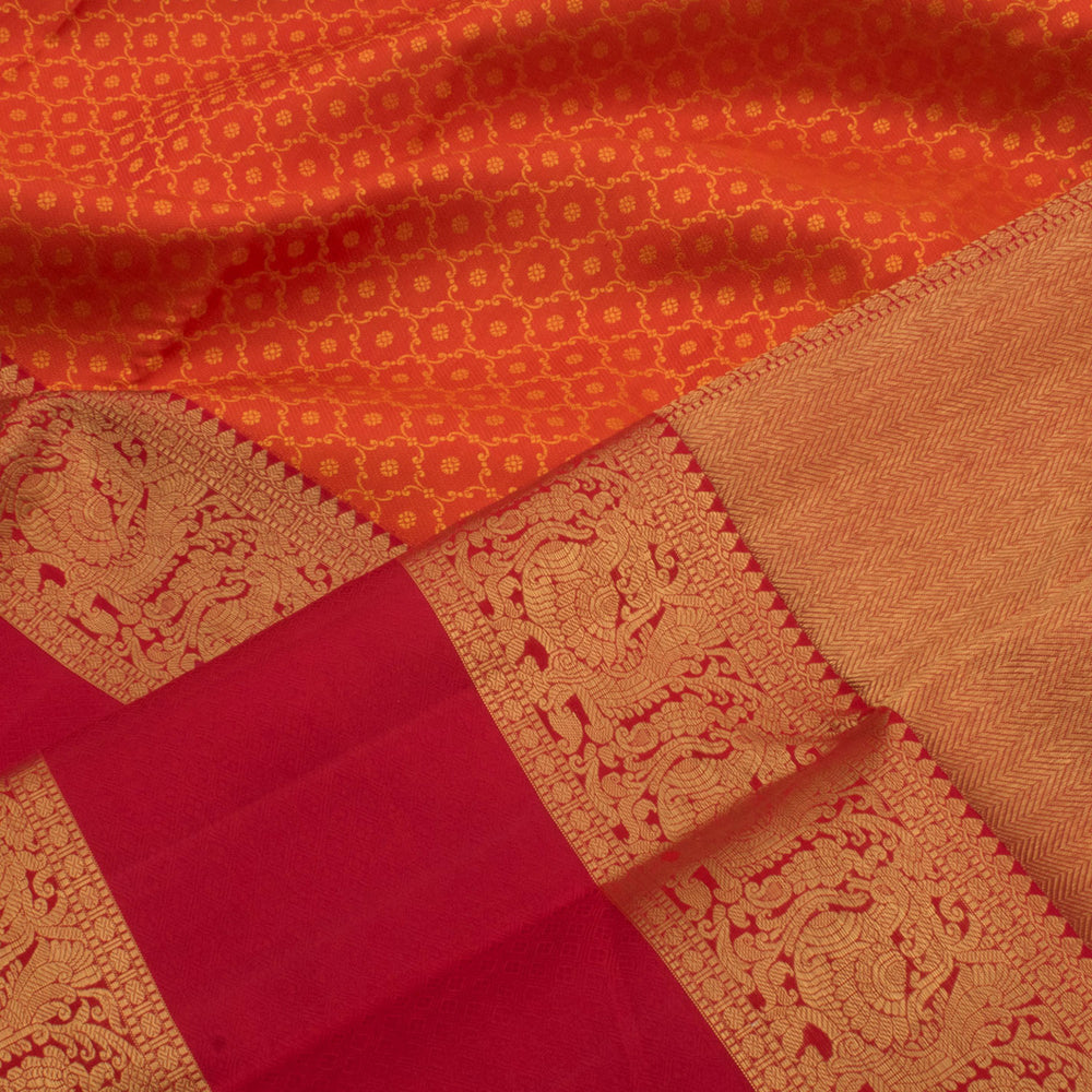 Handloom Pure Zari Bridal Jacquard Kanjivaram Silk Saree with Floral Design and Thandavalam Annam Motifs Border