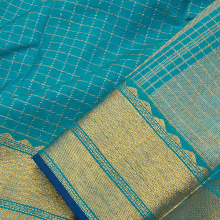 Handloom Pure Zari Kanjivaram Silk Saree with Checks Design and Vanki Border