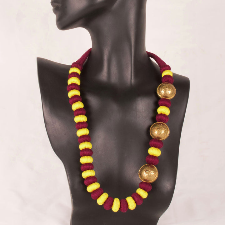 Handcrafted Necklace With Thread And Brass Beads 10054927