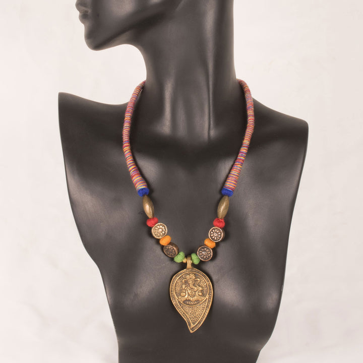 Handcrafted Necklace With Ganesha Brass Pendant 10054928