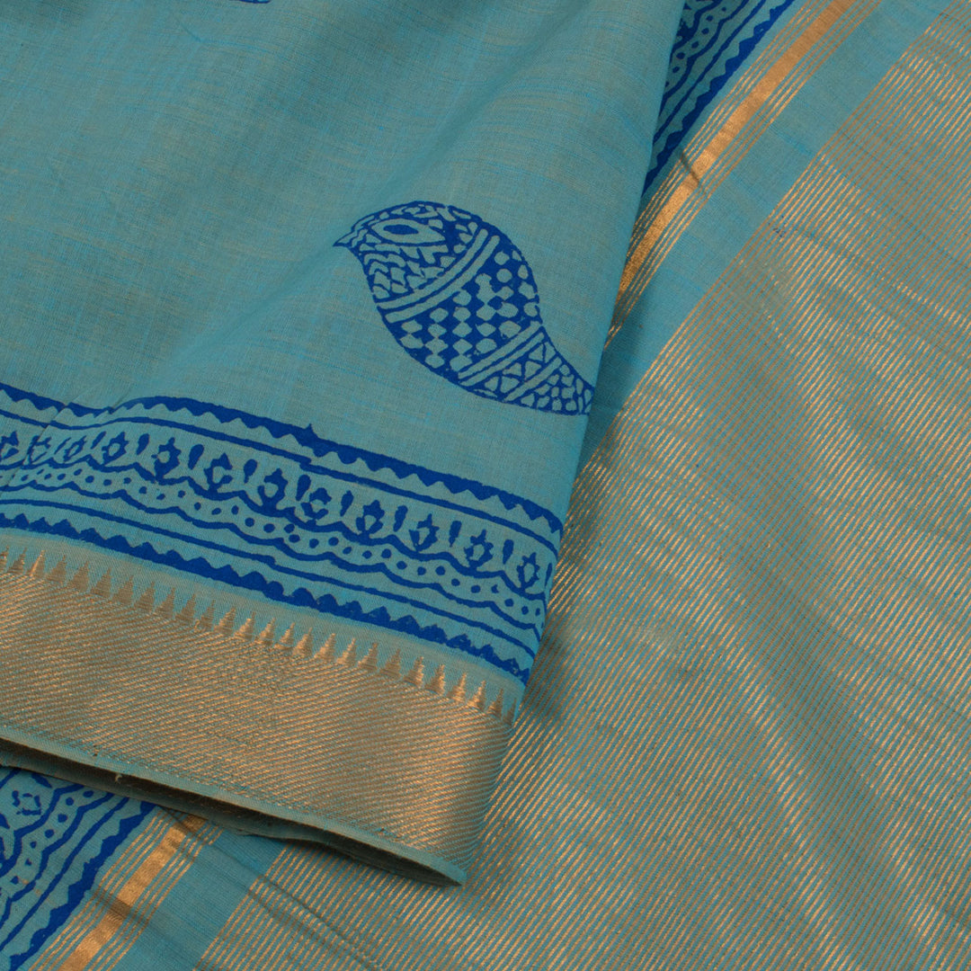 Hand Block Printed Mangalgiri Cotton Saree 10056328