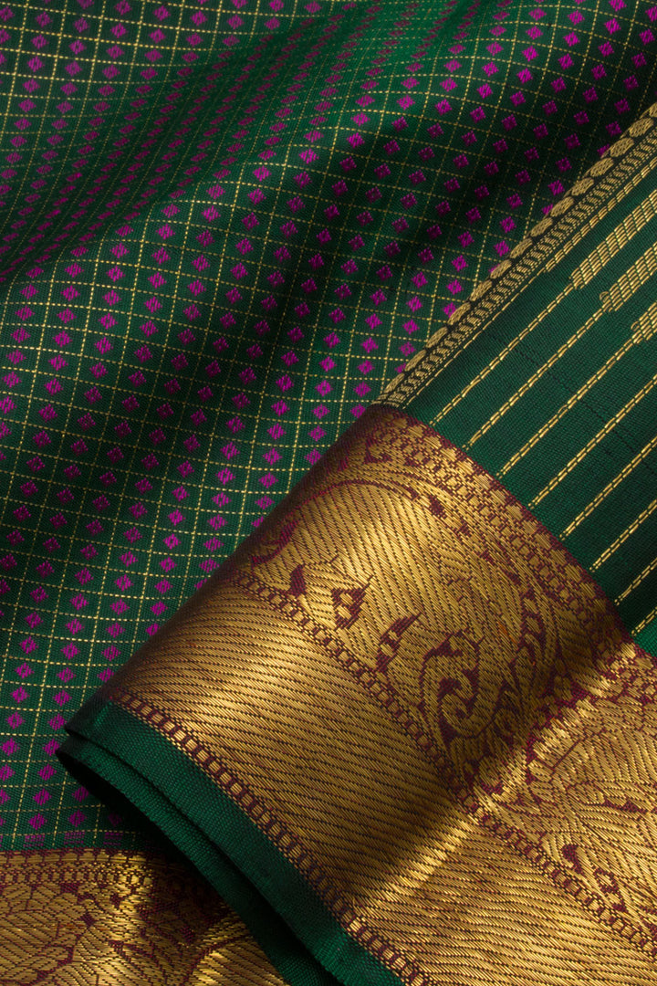 Forest Green Pure Zari Jacquard Kanjivaram Silk Saree 10060890