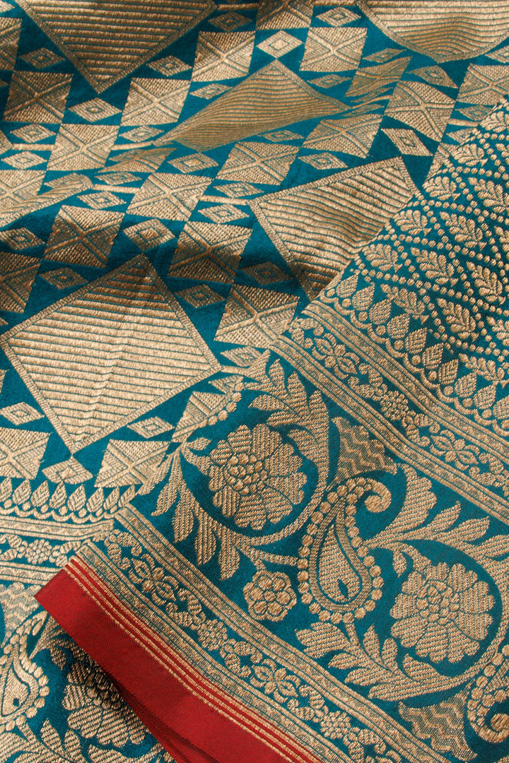 Teal Blue Handloom Brocade Banarasi Katan Silk Saree 10059841