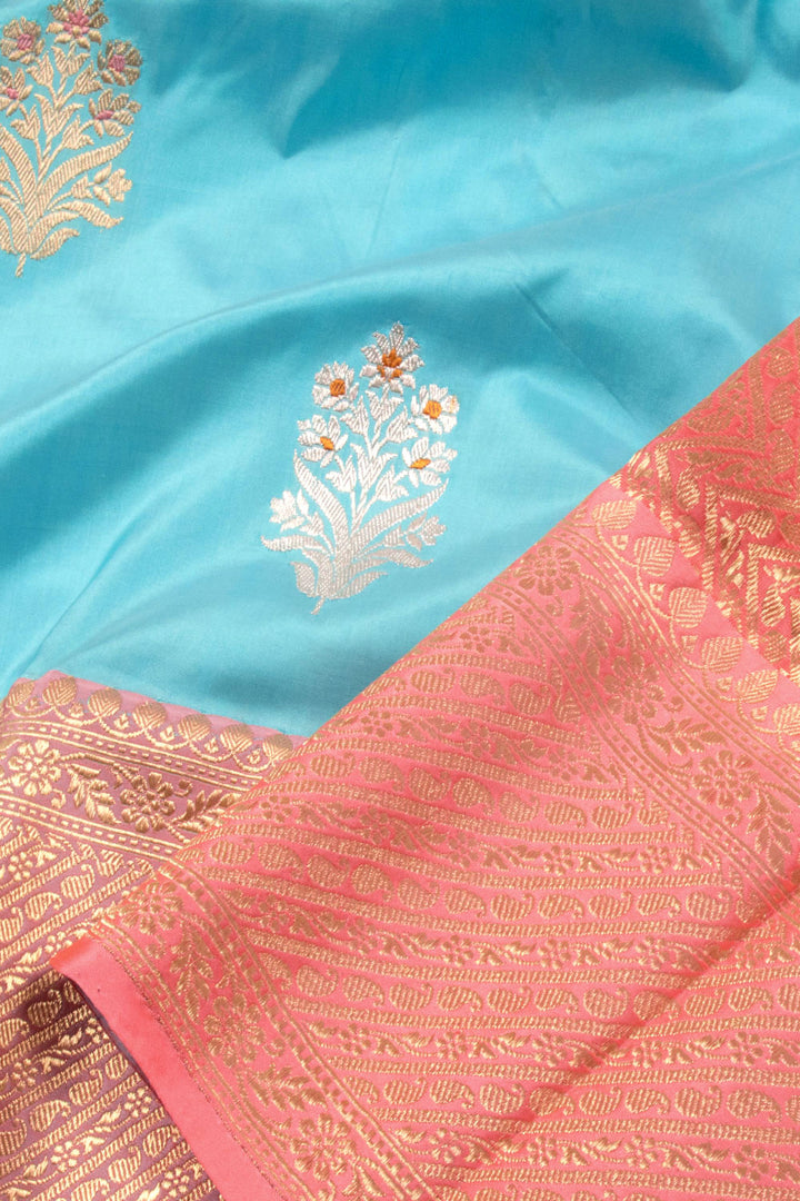 Light Blue Handloom Banarasi Kadhwa Katan Silk Saree 10059844