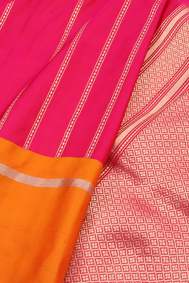 Candy Pink Handloom Banarasi Kadhwa Satin Silk Saree 10059873