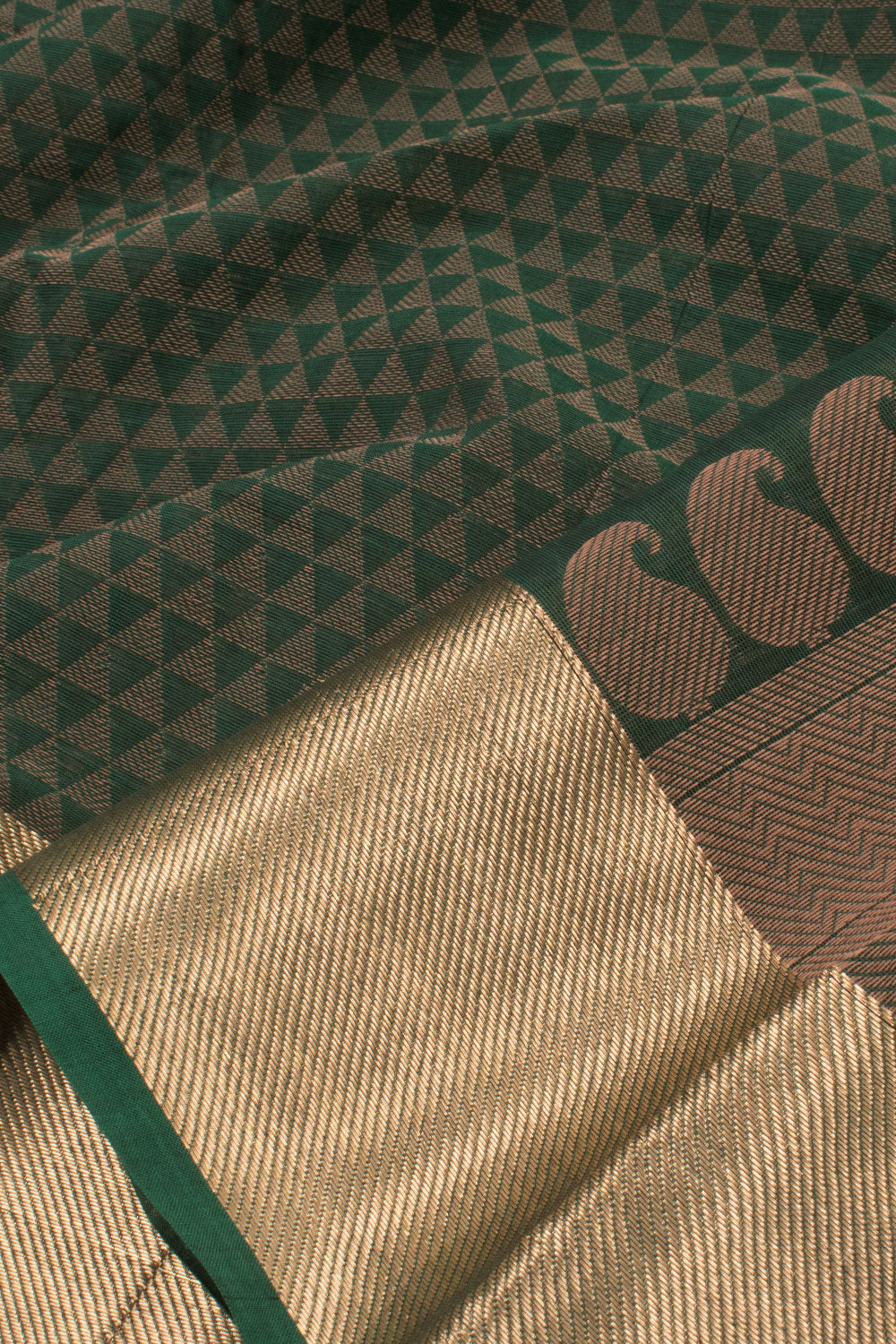 Dark Green Handwoven Kanchi Cotton Saree 10059530