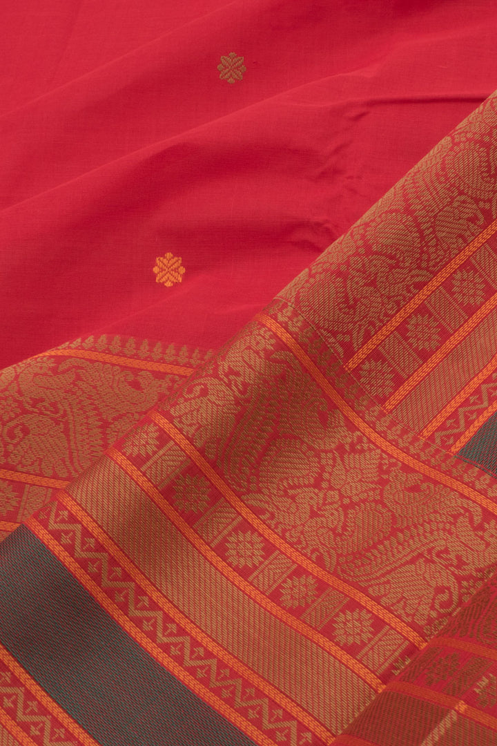 Rufous Red Handloom Kanchi Cotton Saree 10059547