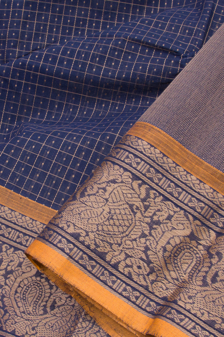 Deep Prussian Blue Handloom Kanchi Cotton Saree 10060872