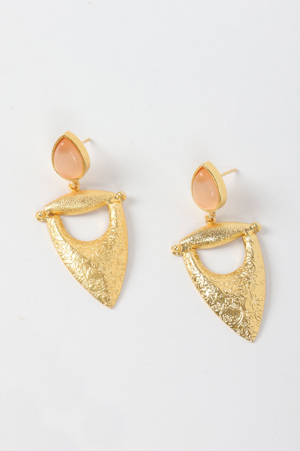 Handcrafted Gold Tone Brass Drop Earrings 10061358
