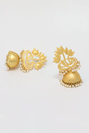 Handcrafted Gold Tone Lotus Brass Earrings 10061354