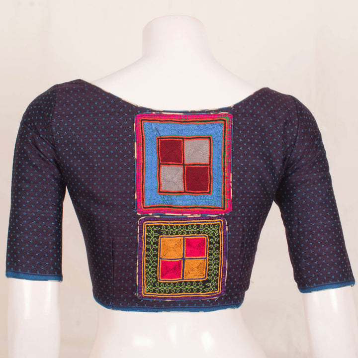Handcrafted Mashru Blouse with Embroidered Square Patch Work and Piping