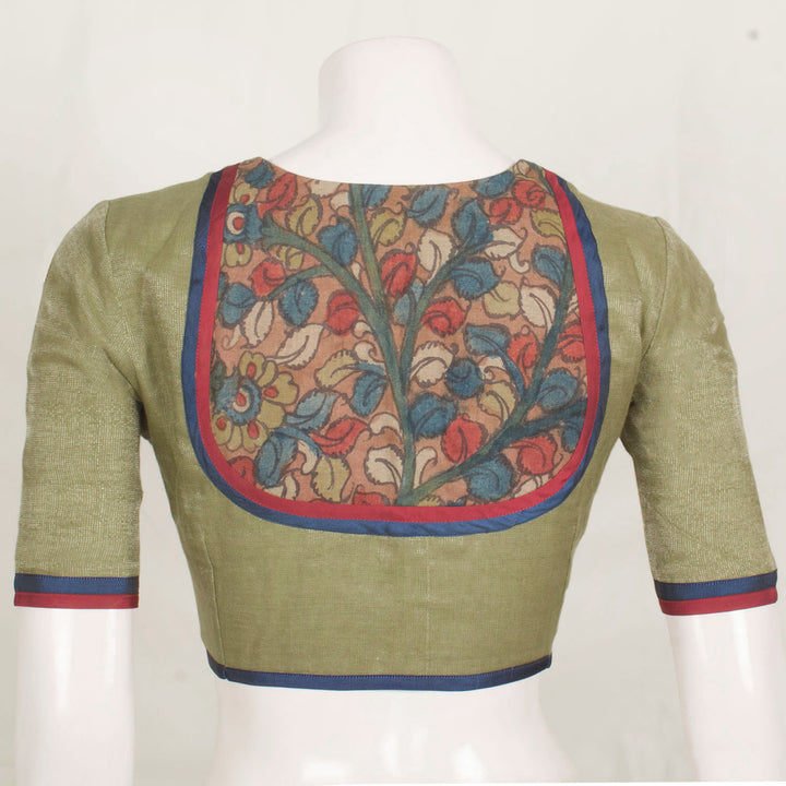 Handcrafted Cotton Tissue Blouse with Kalamkari Back and Patti Sleeve