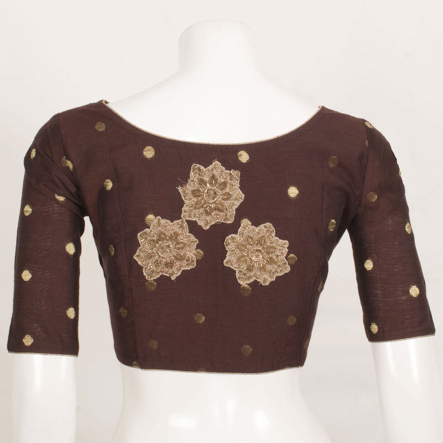 Handcrafted Silk Cotton Blouse with Zardosi Embroidery and Polka Dot Zari Butis