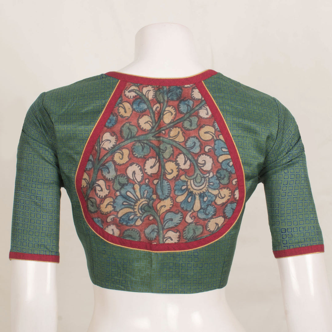 Hand Block Printed Silk Cotton Blouse with Kalamkari Back and Contrast Patti