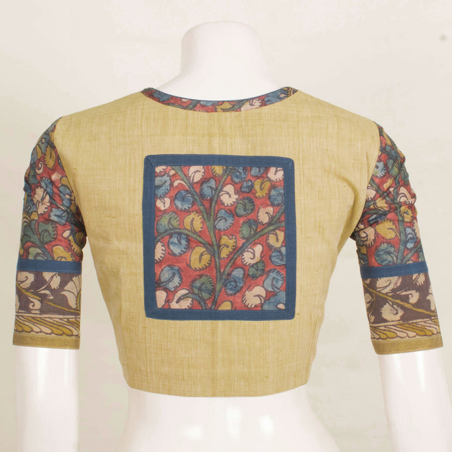 Handcrafted Cotton Blouse with Kalamkari Sleeve and Back