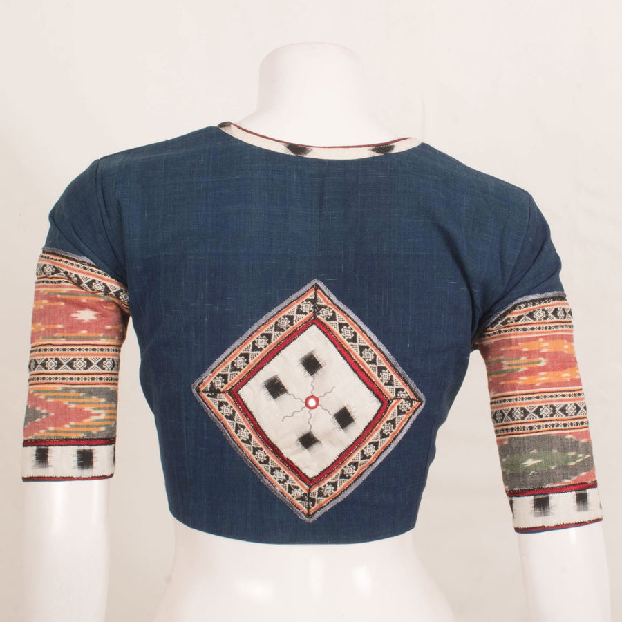 Handcrafted Khadi Cotton Blouse with Ikat Patch Work Sleeve and Back