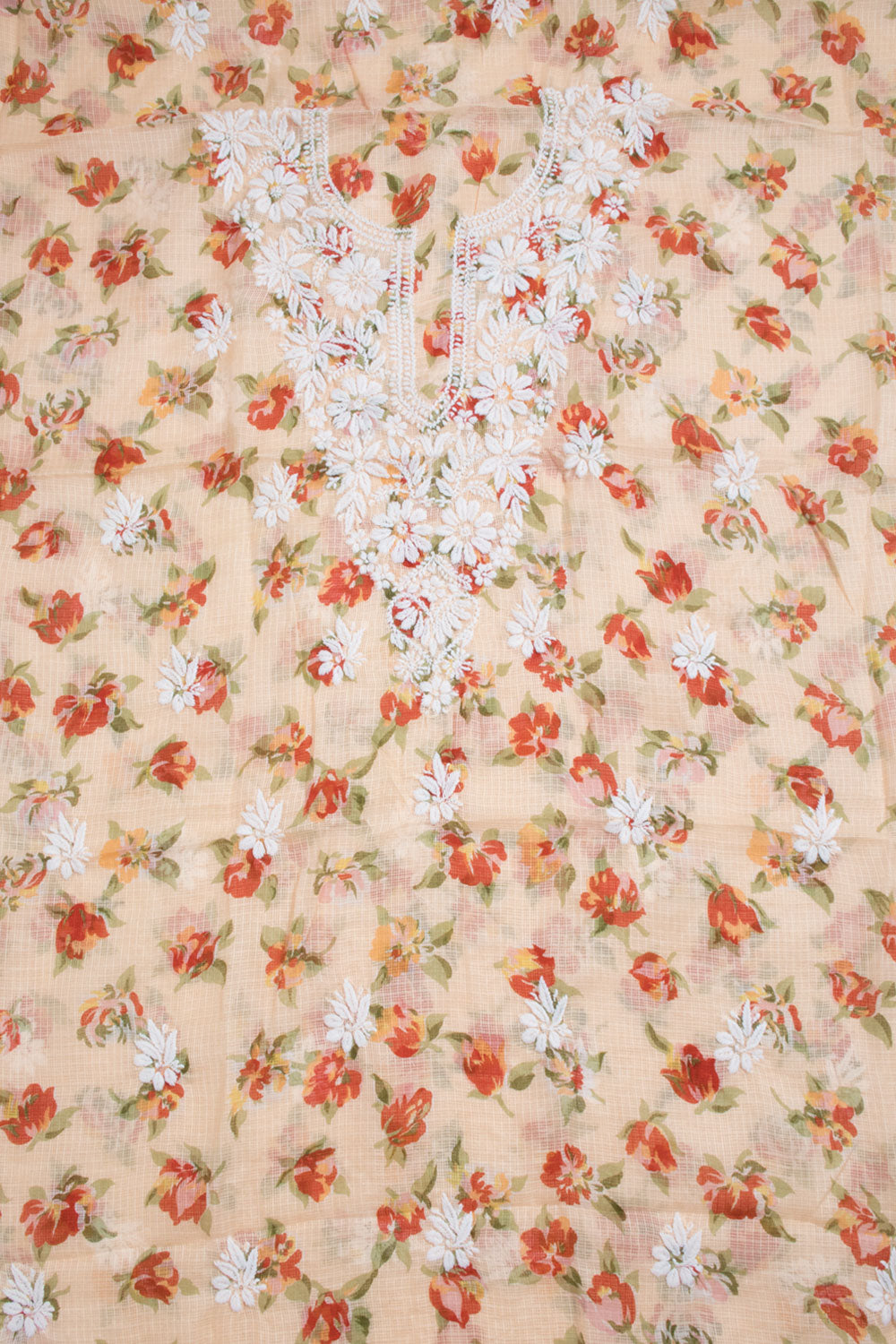 White - Chikankari Tepchi Hand Embroidered Kota Cotton Unstitched Kurta Material 76