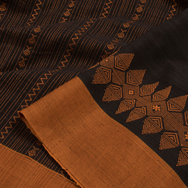Handloom Bengal Cotton Saree with Stripes and Fish Motifs