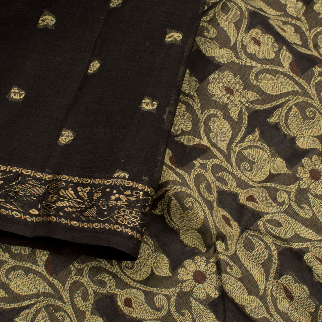 Handloom Bengal Cotton Saree with Paisley Floral Motifs