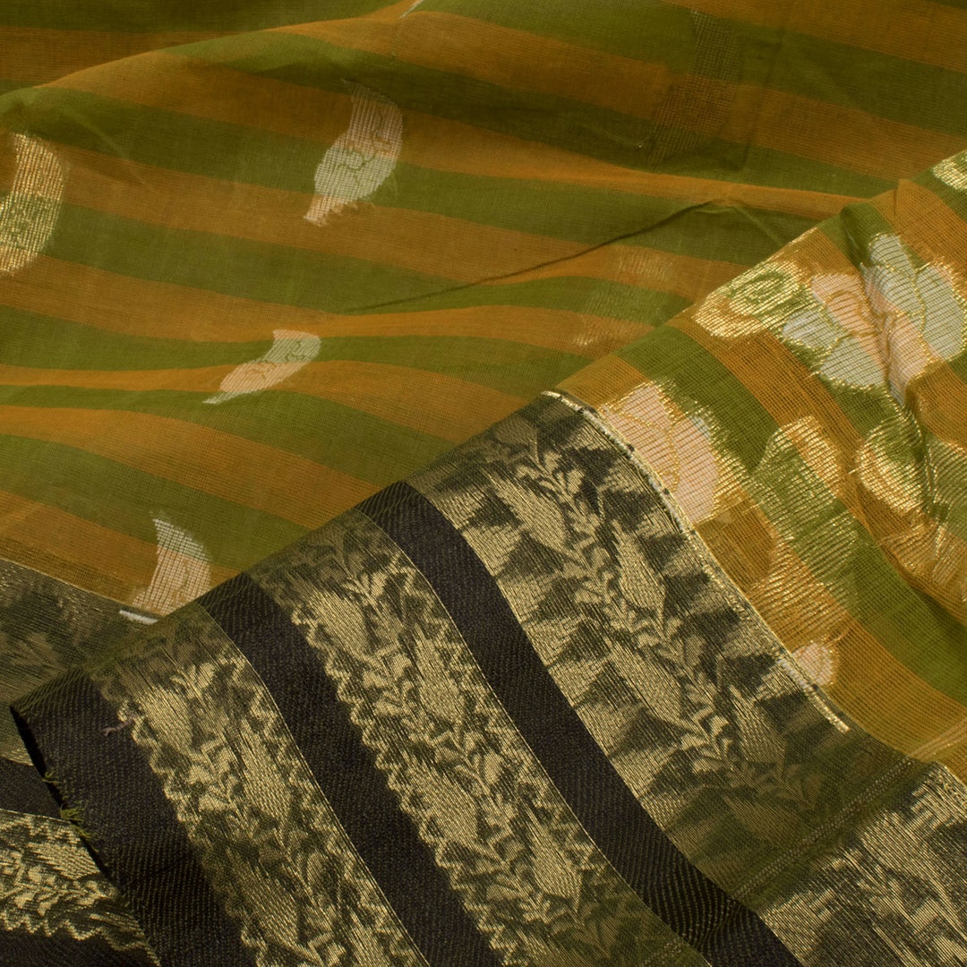 Handloom Bengal Cotton Saree with Zari Stripes Design and Floral Motifs