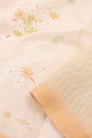 White Printed Chanderi Silk Cotton Saree 10059697