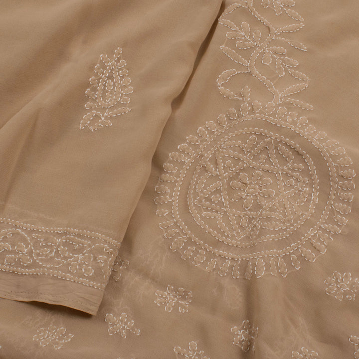 Lucknowi Chikankari Hand Embroidered Georgette Saree with Floral Motifs