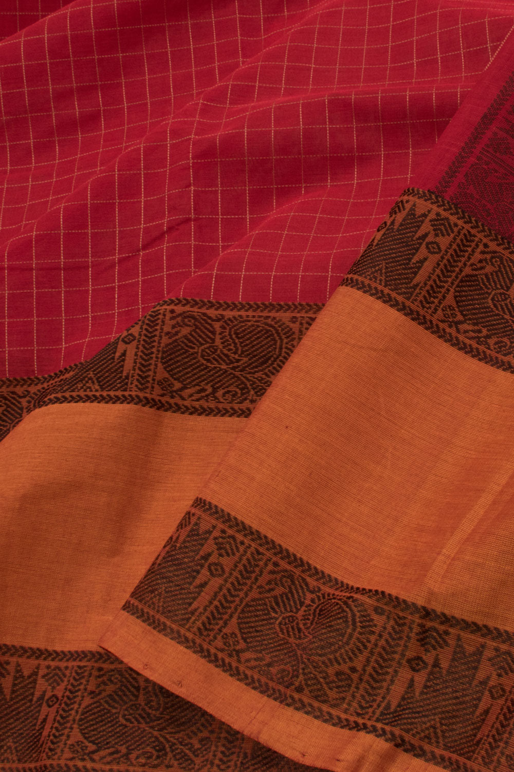 Rufous Red Handloom Kanchi Cotton Saree 10059553