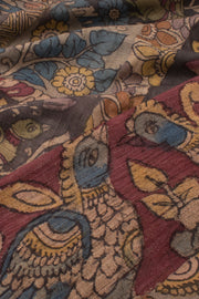 Elephant Grey Hand Painted Pen Kalamkari Tussar Silk Saree 10059457