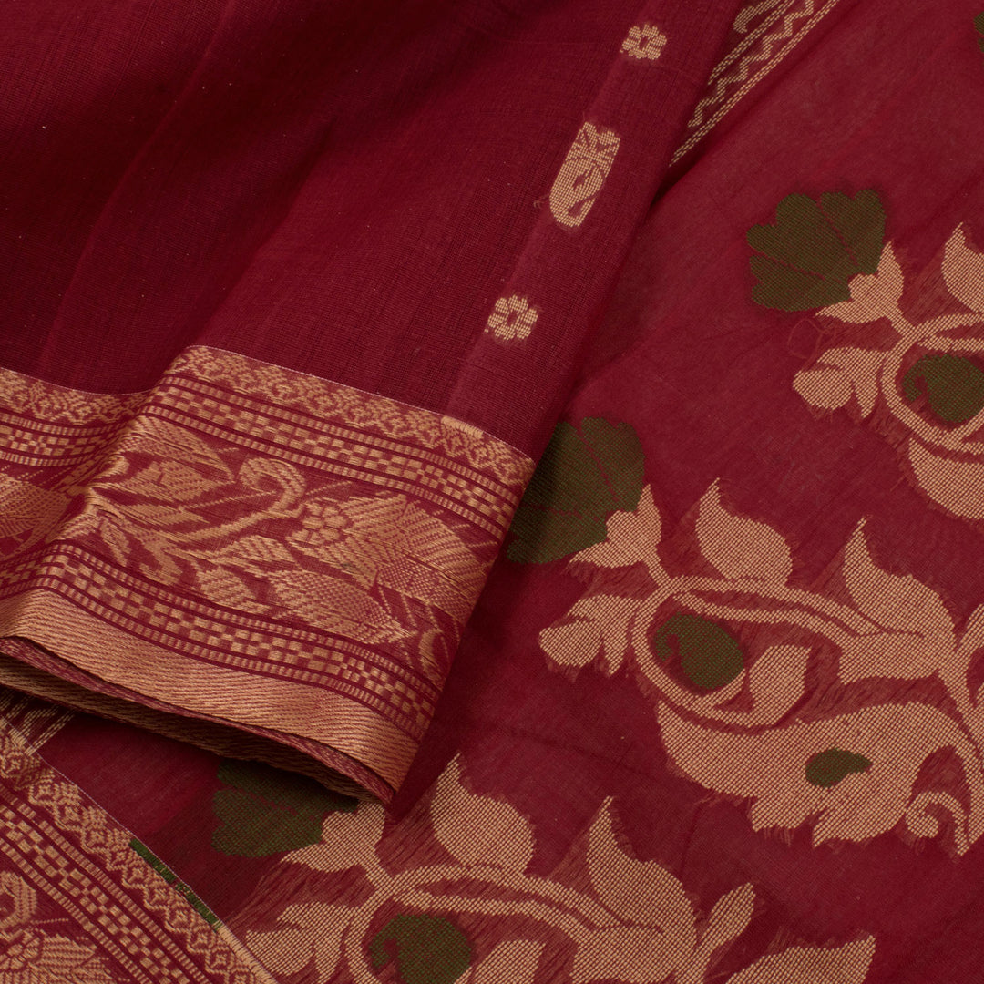 Handloom Bengal Cotton Saree with Floral Paisley Motifs 