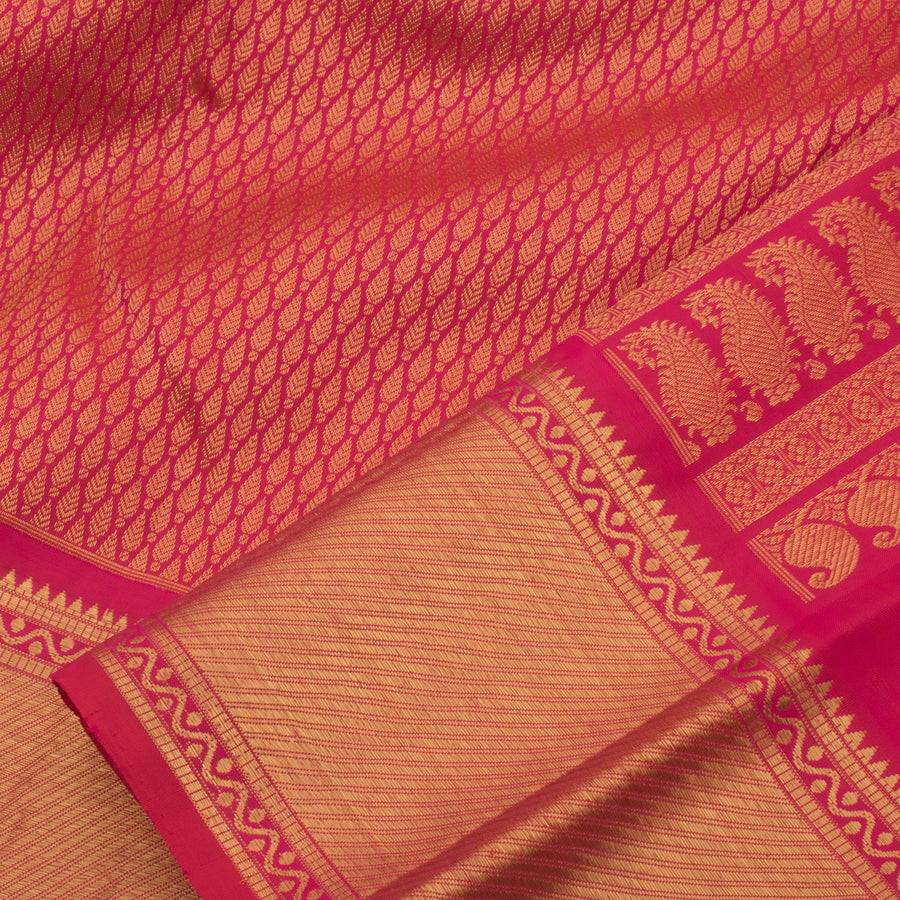 Handloom Pure Zari Jacquard Kanjivaram Silk Saree with Floral Motifs and Bavanji Veldhari Border