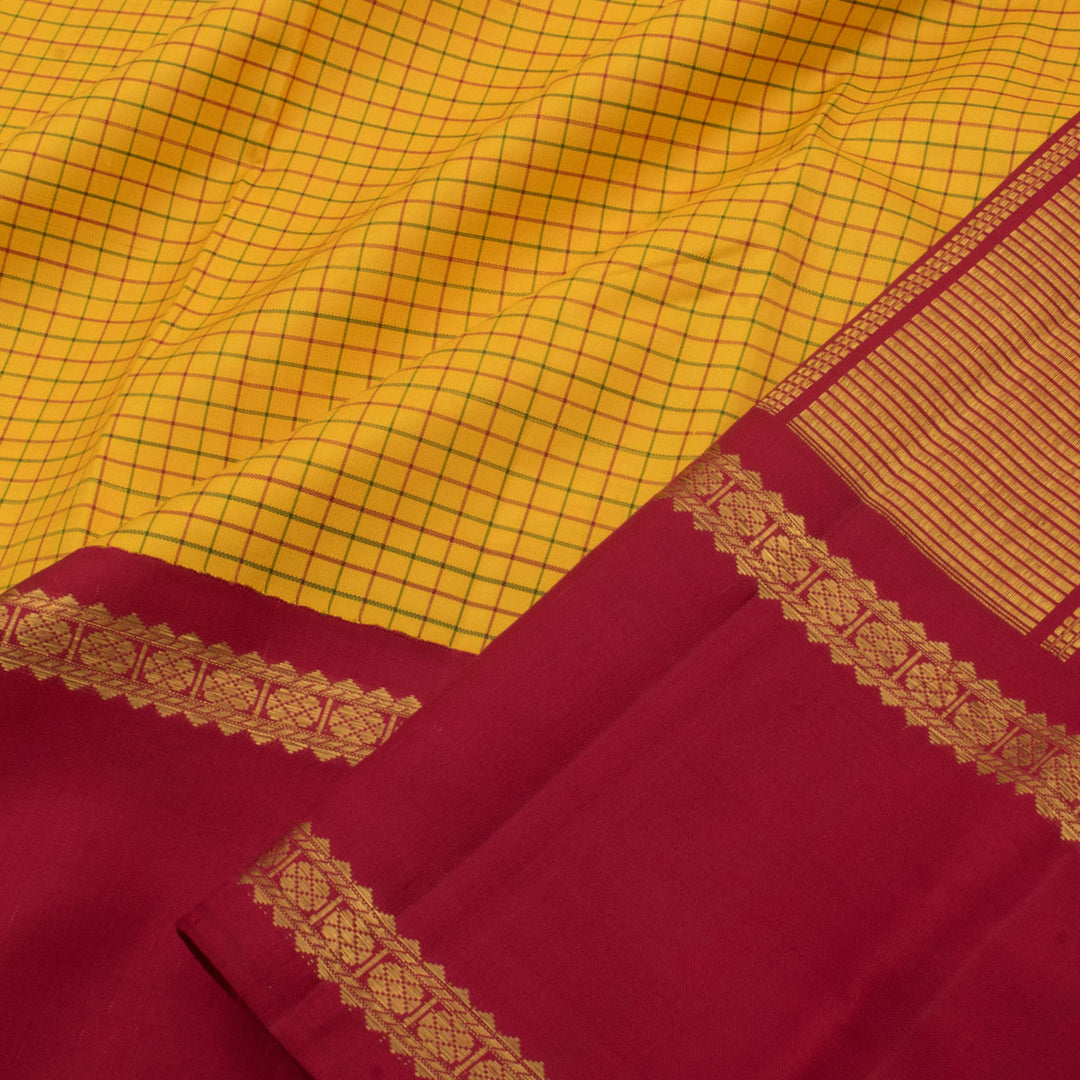 Handloom Pure Zari Korvai Kanjivaram Silk Saree with Checks Design and Thandavalam Border