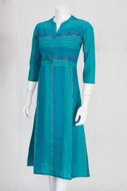 Green Hand Embroidered A line Cotton Kurta 10061695