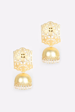 Handcrafted Gold Tone Jaali Design Brass Earring