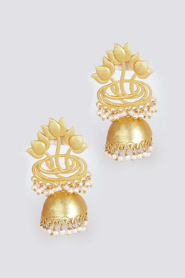 Handcrafted Gold Tone Lotus Brass Earrings