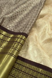 Cream Pure Zari Korvai Kanjivaram Tissue Silk Pattu Pavadai Material 10058086