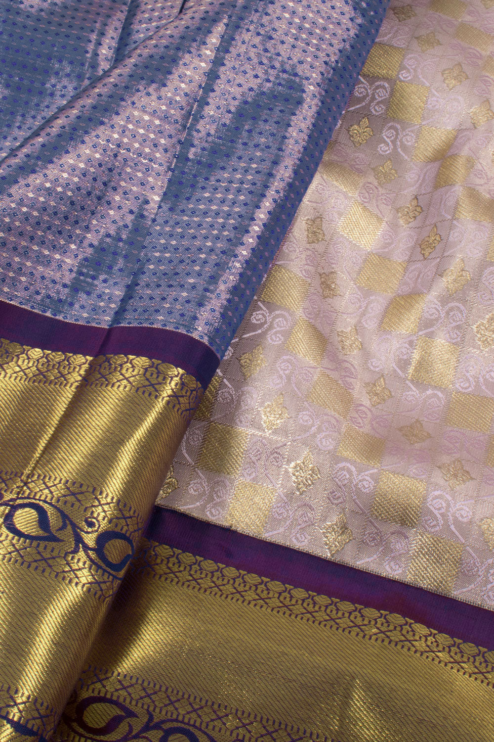 lavender Pure Zari Korvai Kanjivaram Tissue Silk Pattu Pavadai Material 10058089